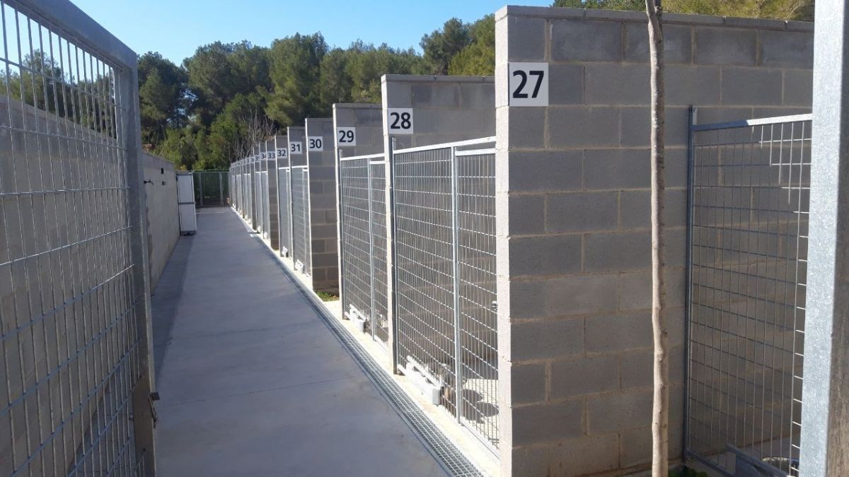 Zona de gàbies per a gossos al nou centre d'adopció de Calafell.