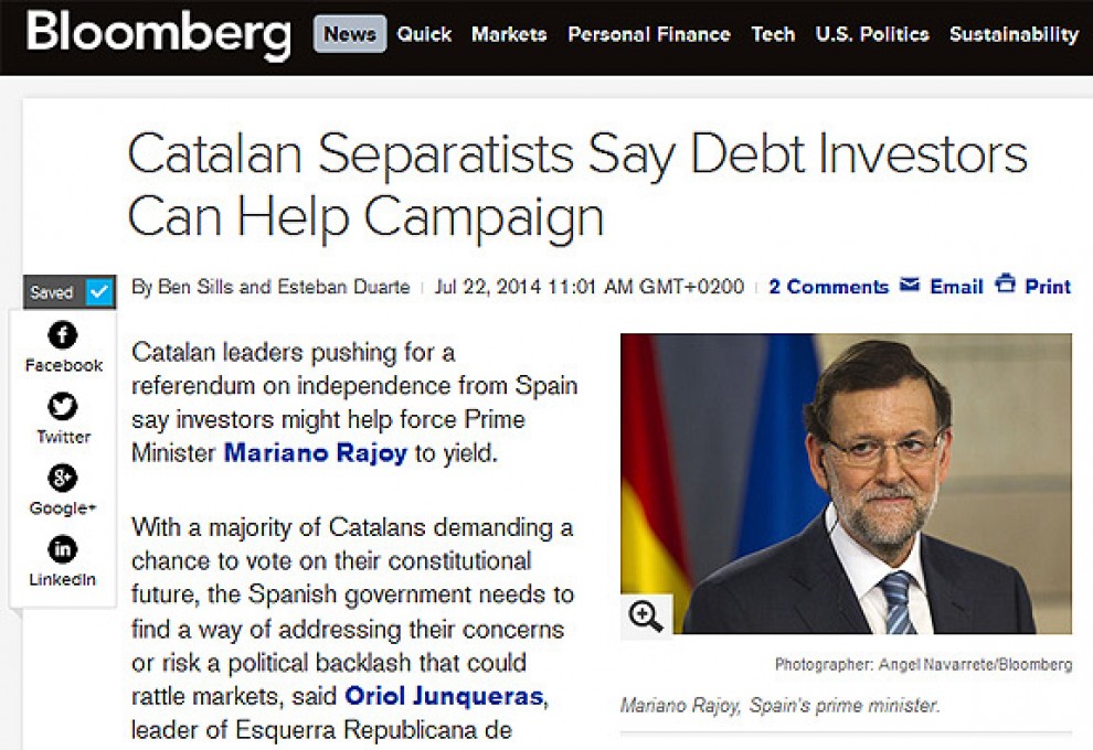 Bloomberg dóna crèdit a l'opinió d'Oriol Junqueras sobre la impossibilitat espanyola de pagar el deute si no hi ha 9-N.