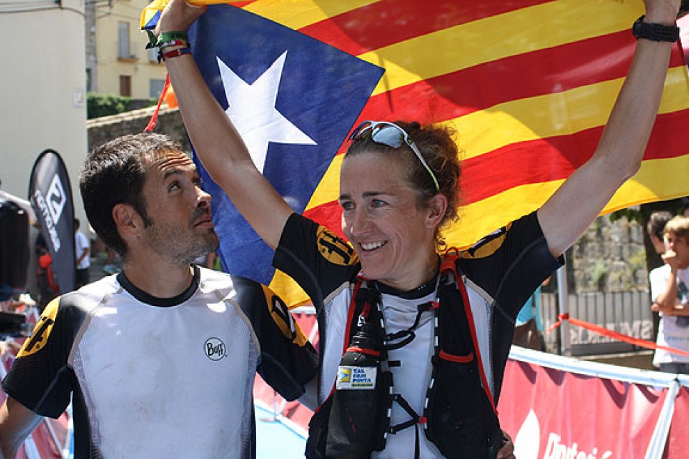 Núria Picas i Pau Bartoló, a la meta del Trail Catllaràs