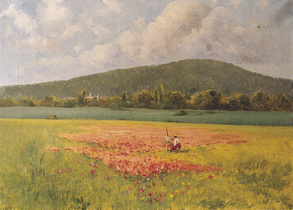 Dona pintant un camp de roselles, Josep Berga i Boix, 1911