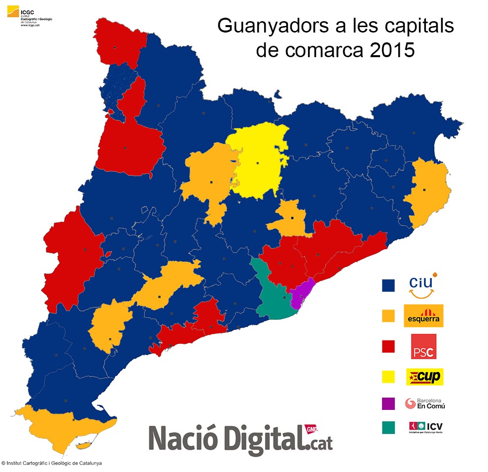 Mapa dels guanyadors de les capitals de Catalunya.