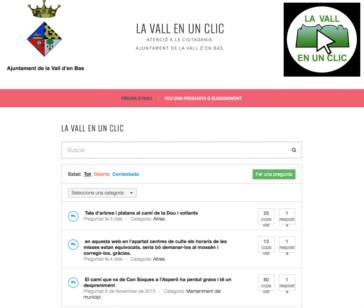 Captura de pantalla del web \'La Vall en un Clic\'