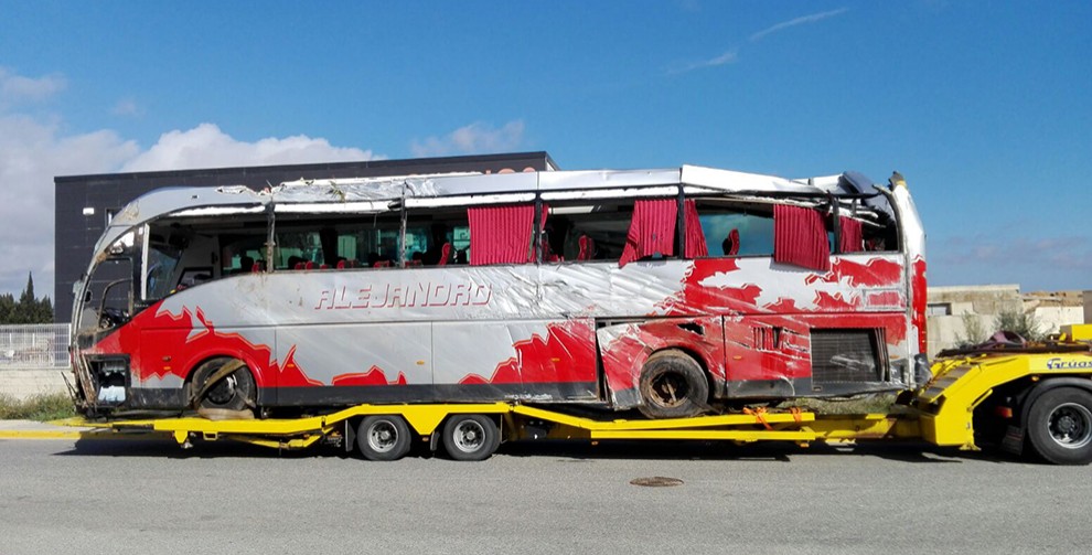 Autobús sinistrat el passat 20 de març a Freginals. 