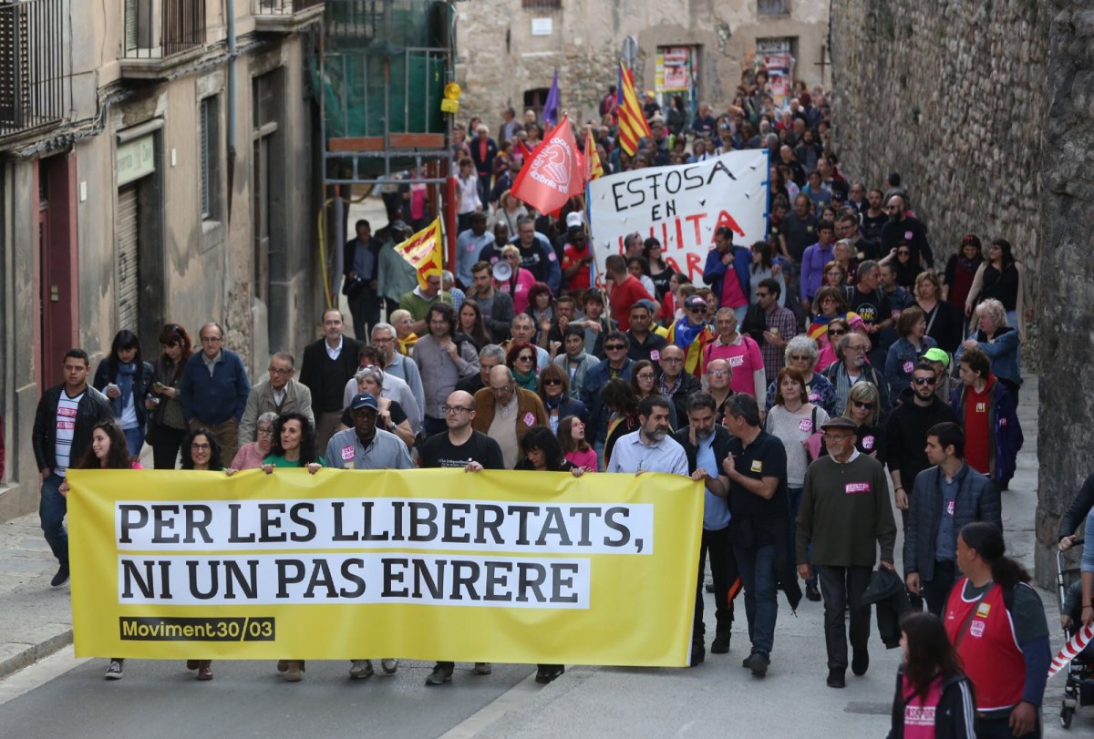 Pancarta de la capçalera de la manifestació en suport de Joan Coma