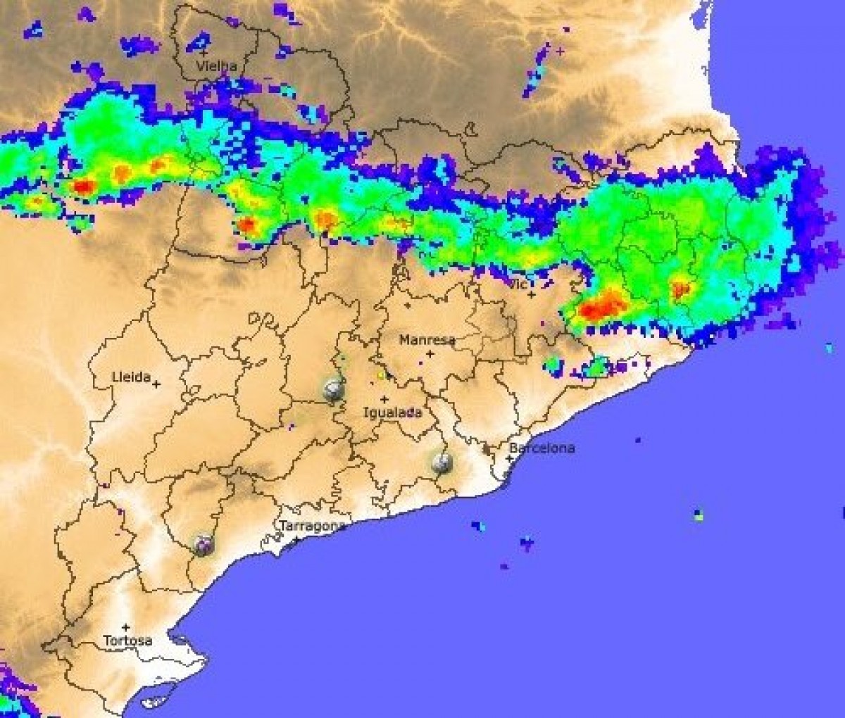 Les tempestes fortes es localitzen a Girona