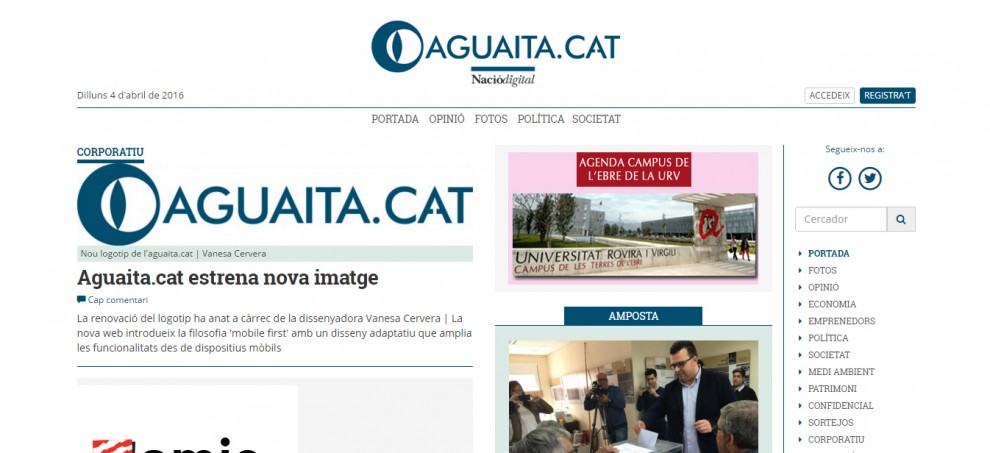 La nova imatge de l'aguaita.cat amb el logotip creat per Vanesa Cervera