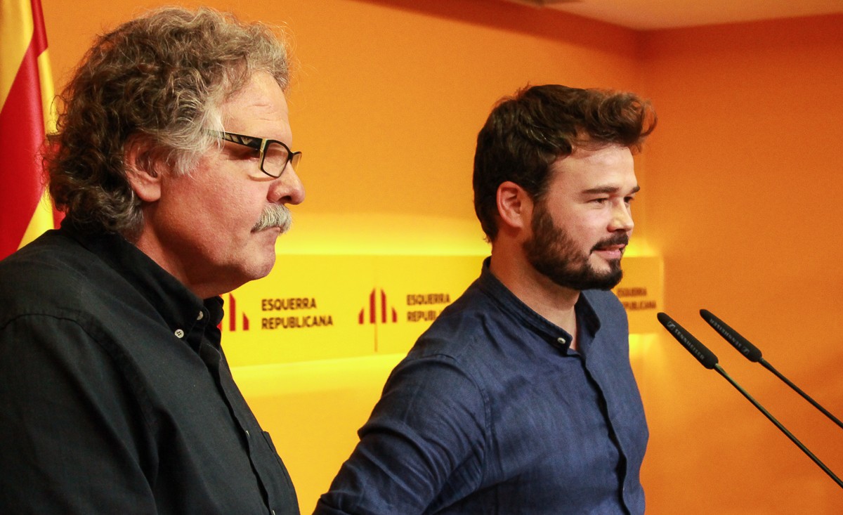 Joan  Tardà i Gabriel Rufián a la seu d'ERC, avui