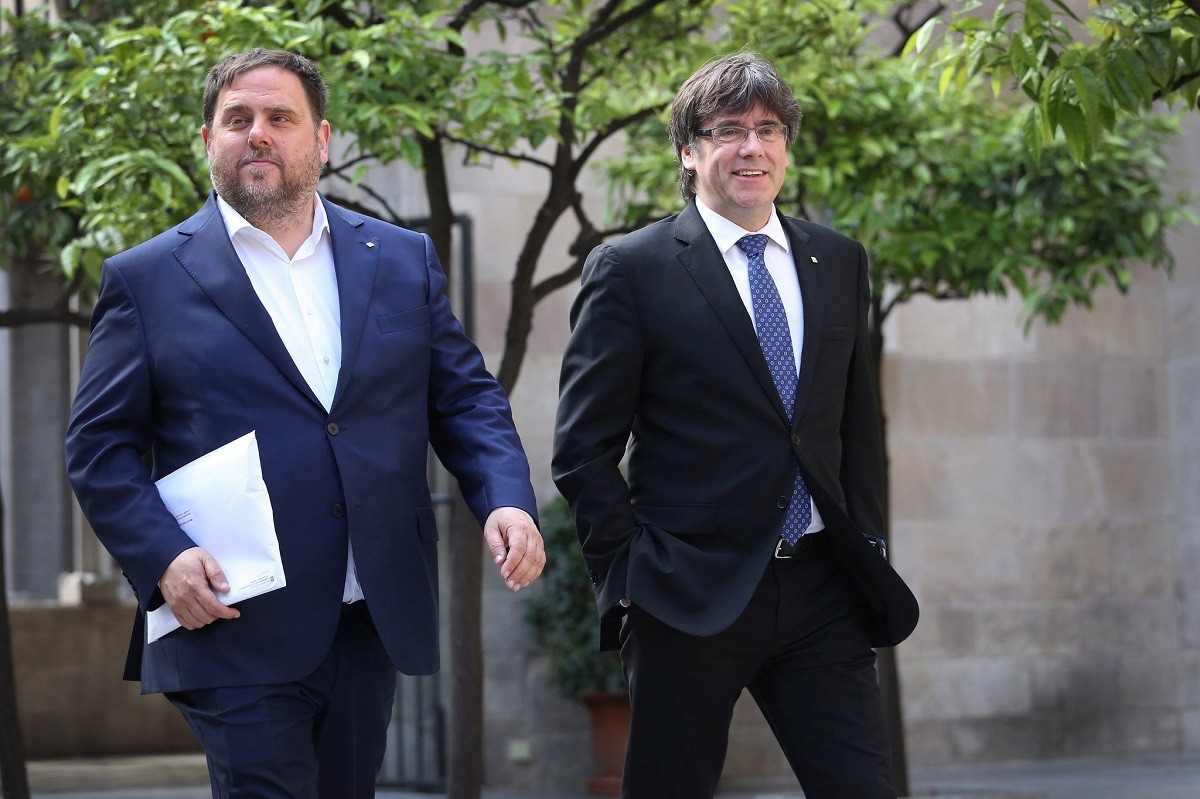 Puigdemont i Junqueras, a Palau quan compartien Govern. 