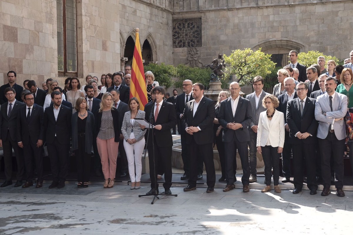 El president Carles Puigdemont en el moment d'anunciar la data i la pregunta del referèndum