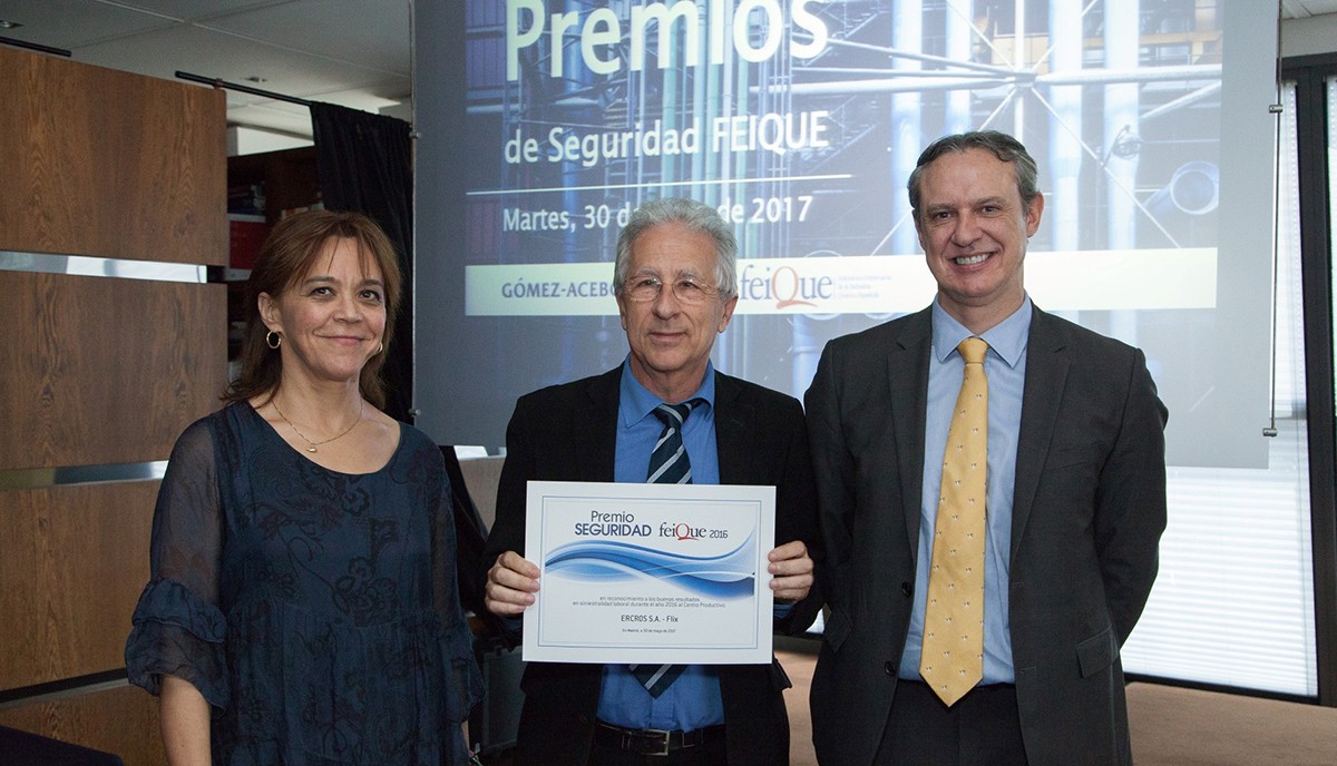  Jaime Molina, director de Flix i Luis Gállego, director de Sabiñánigo rebent el premi de mans de Olga Sebastian, directora del Centre Nacional de Noves Tecnologies del Ministeri d'Ocupació i Seguretat Social.