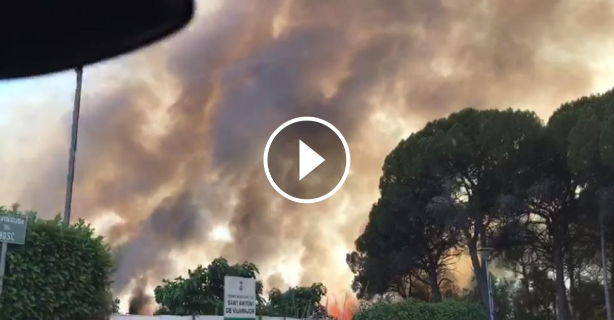 Captura d'un vídeo on es veu el fum i les flames de l'incendi