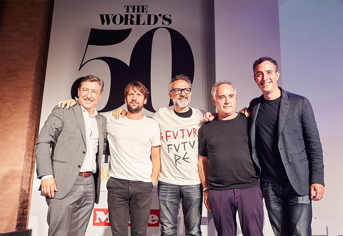 Alguns dels xefs que han participat aquest dimarts a l'aniversari de The World's 50 Best Restaurants a Barcelona; a l'esquerra, Joan Roca