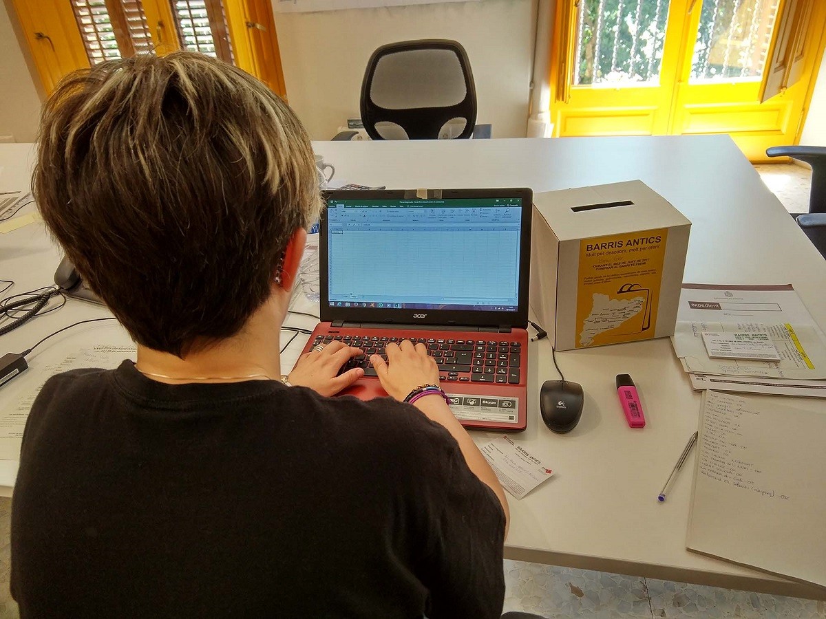 Una treballadora, davant del seu ordinador