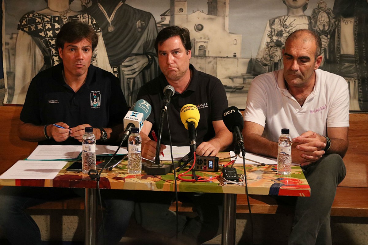 Els presidents dels Castellers de Vilafranca, la Vella de Valls i els Minyons de Terrassa en roda de premsa conjunta
