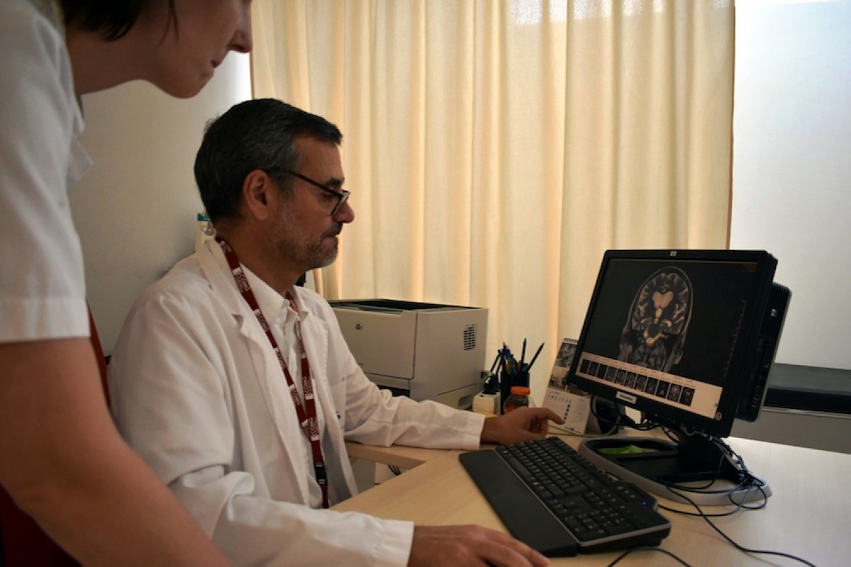 Uns metges analitzen un cervell humà.