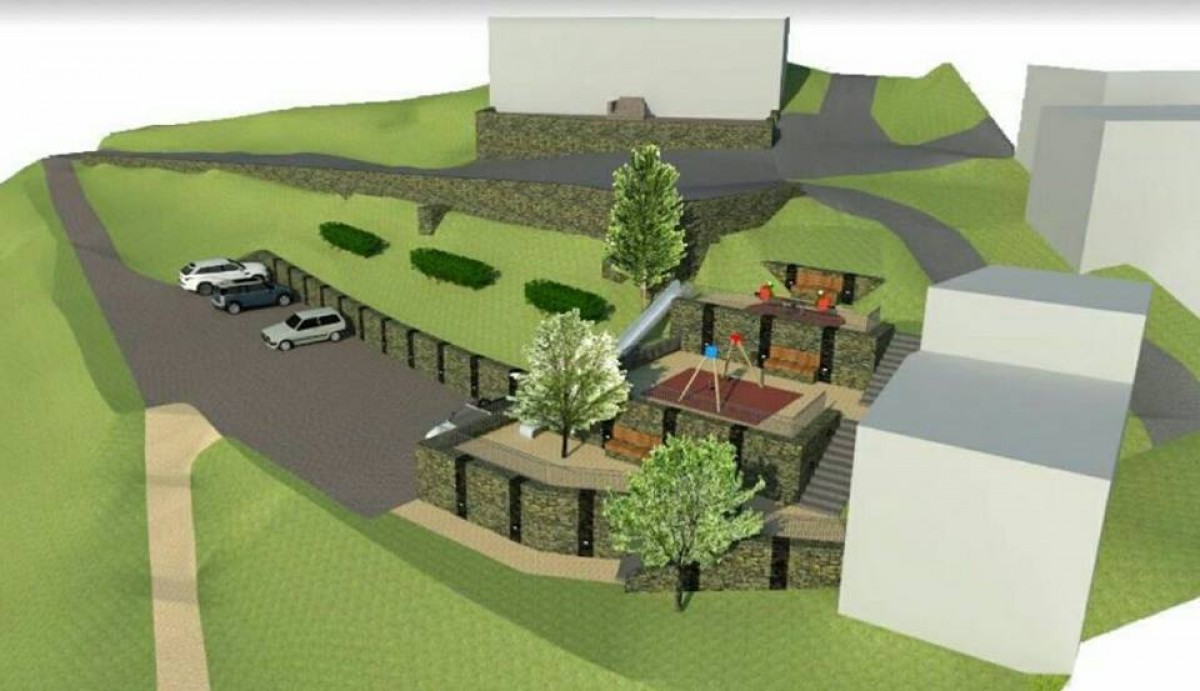 Aquest és el plànol del projecte en 3D que durà a terme l'Ajuntament de Molló a Espinavell que inclourà uns aparcaments i una zona de jocs infantils