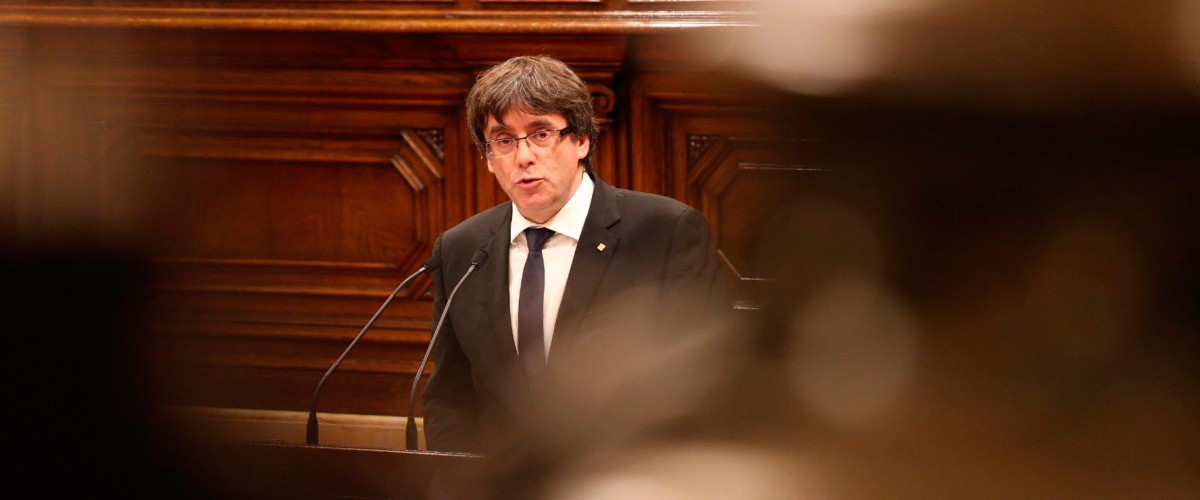 Carles Puigdemont, en el moment en què va suspendre la declaració d'independència