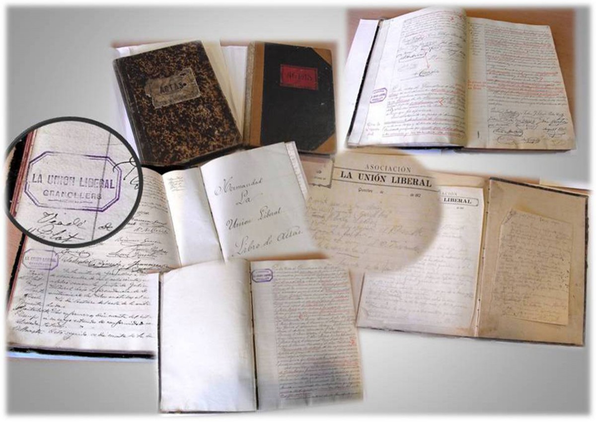 Mostra dels documents donats per Anna Maria Duran i Casanovas, amb algun segell i algun logo de La Unió Liberal amb detall
