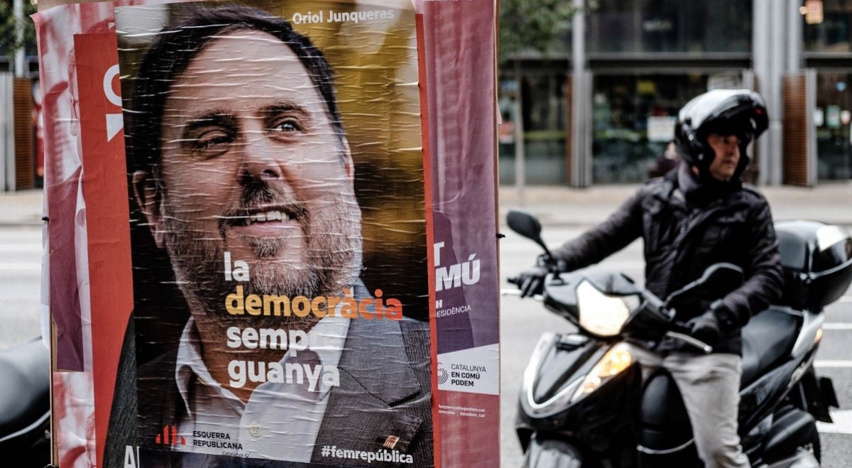 Oriol Junqueras, en un cartell electoral d'ERC a Barcelona