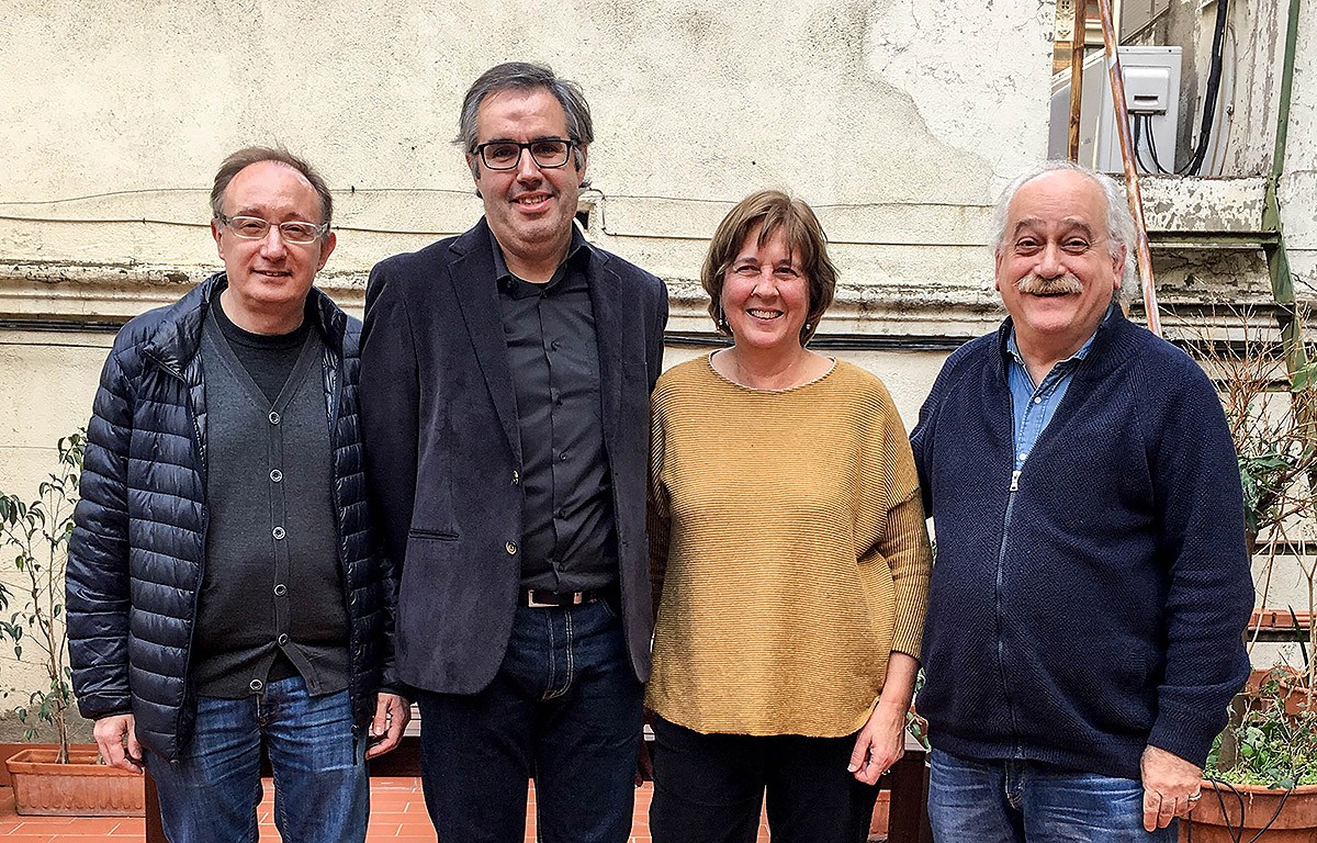 Ernest Marcos, Jordi Raventós –editor d'Adesiara–, Dolors Udina i Sam Abrams