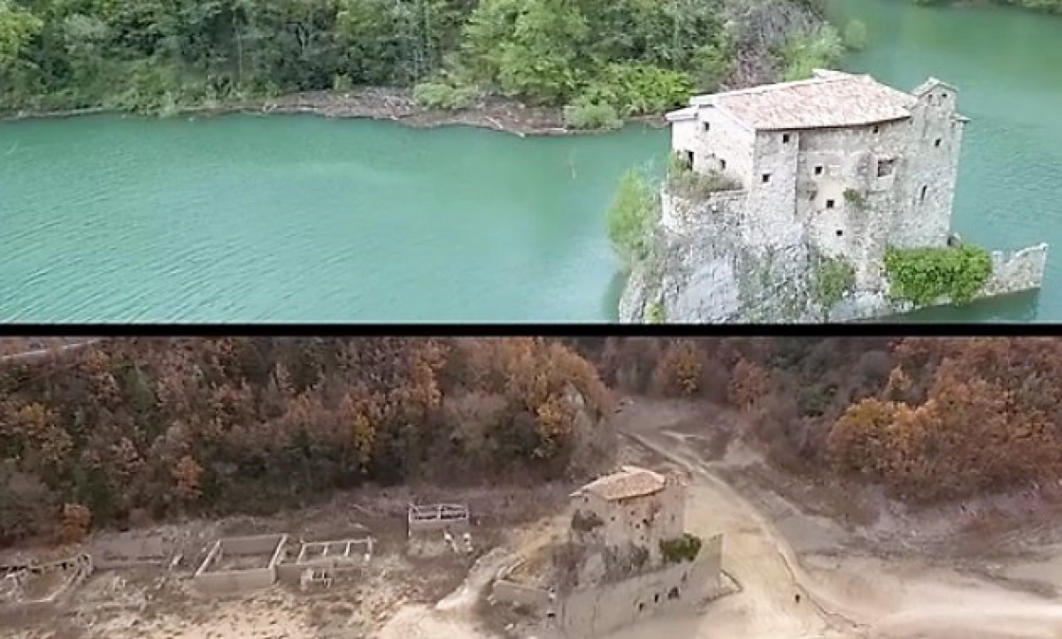 Comparativa del pantà amb imatges preses des d'un dron.