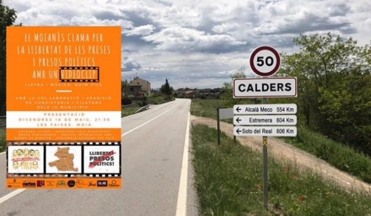 Imatge promocional de l'estrena del videoclip, amb els quilòmetres de distància que separen Calders de les presons madrilenyes