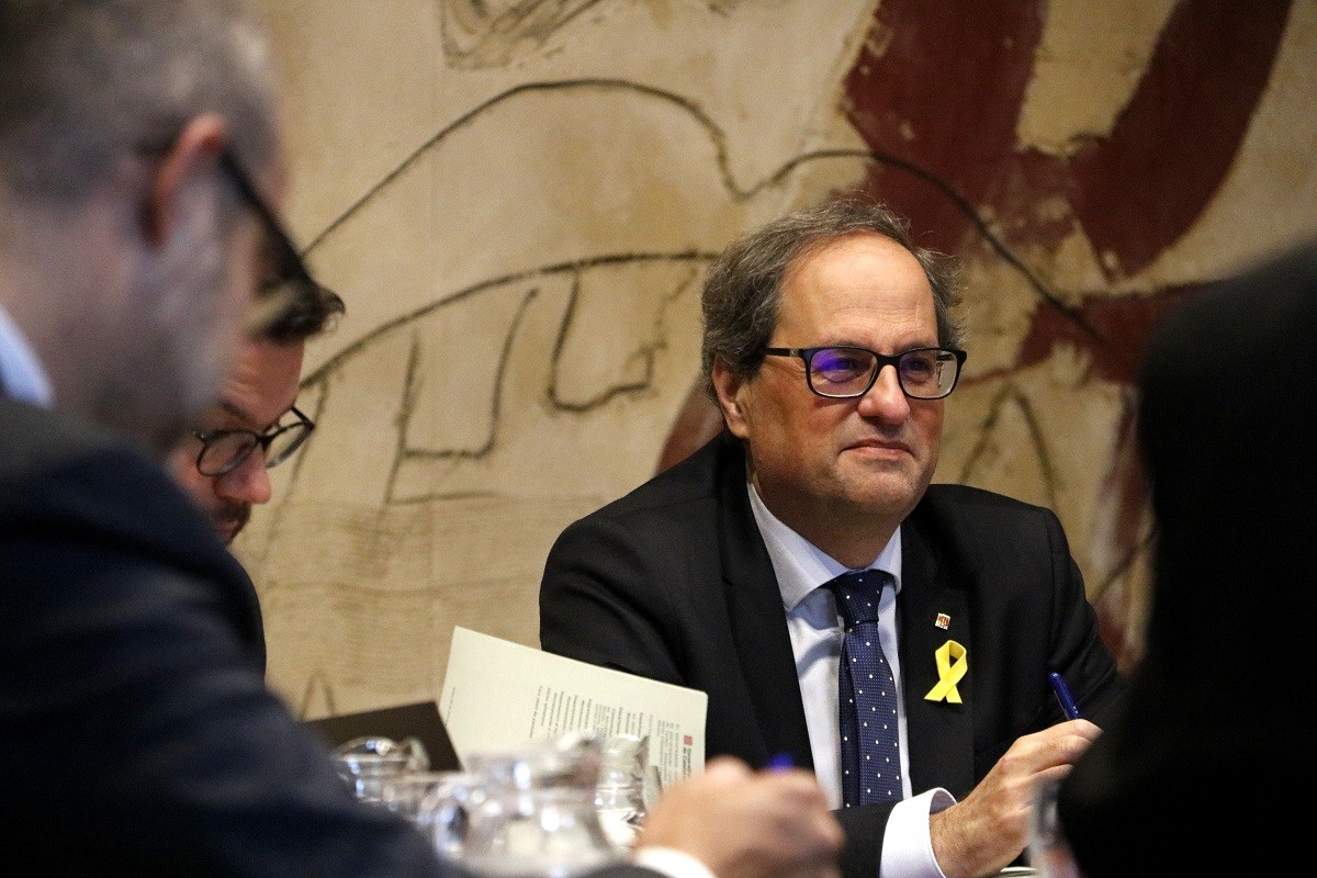 Quim Torra, Pere Aragonès i Miquel Buch, en la reunió del Govern del 7 de juny del 2018