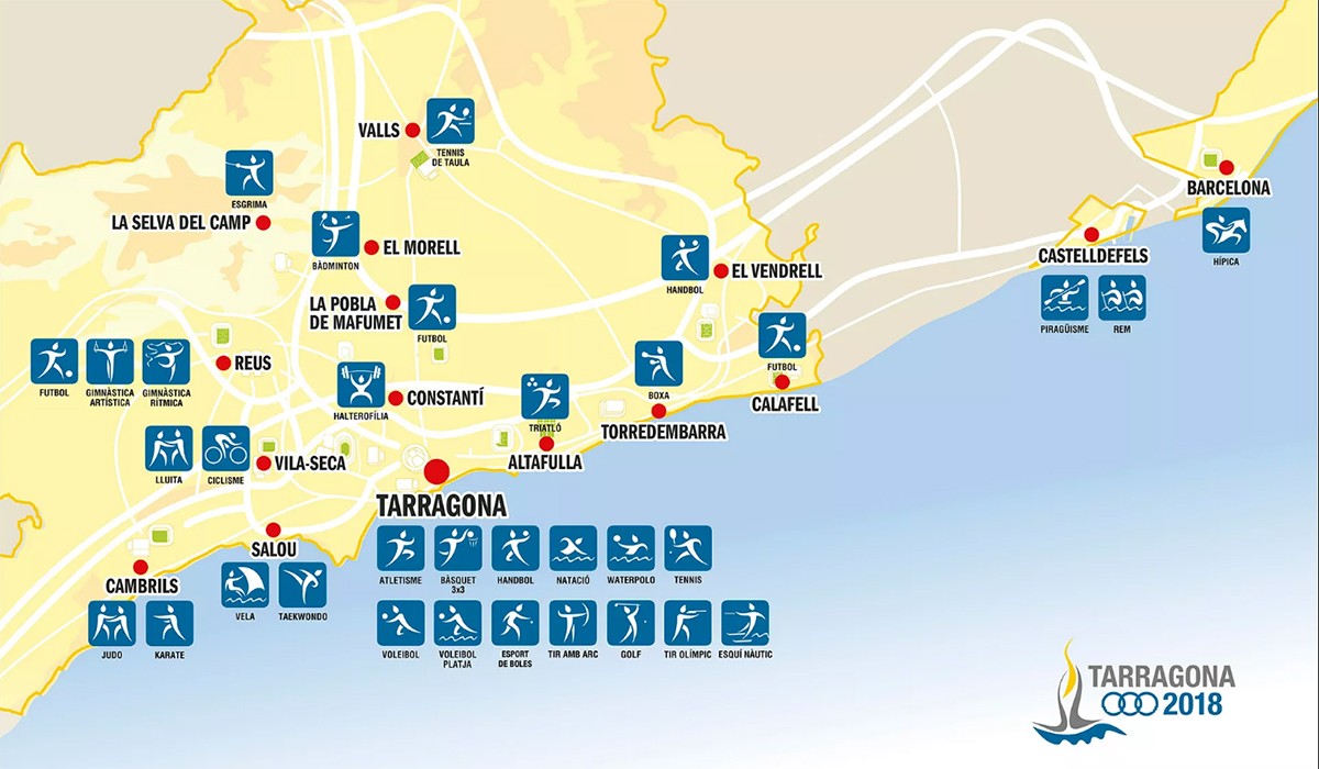 Mapa de les seus dels Jocs Mediterranis de Tarragona 2018