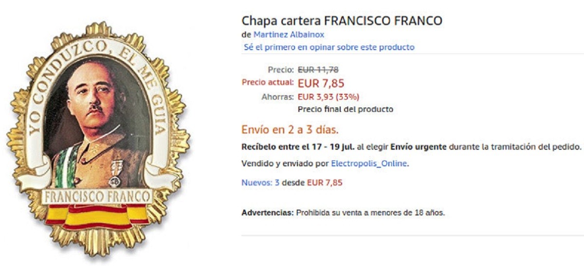 Captura de pantalla d'un producte franquista disponible a Amazon.