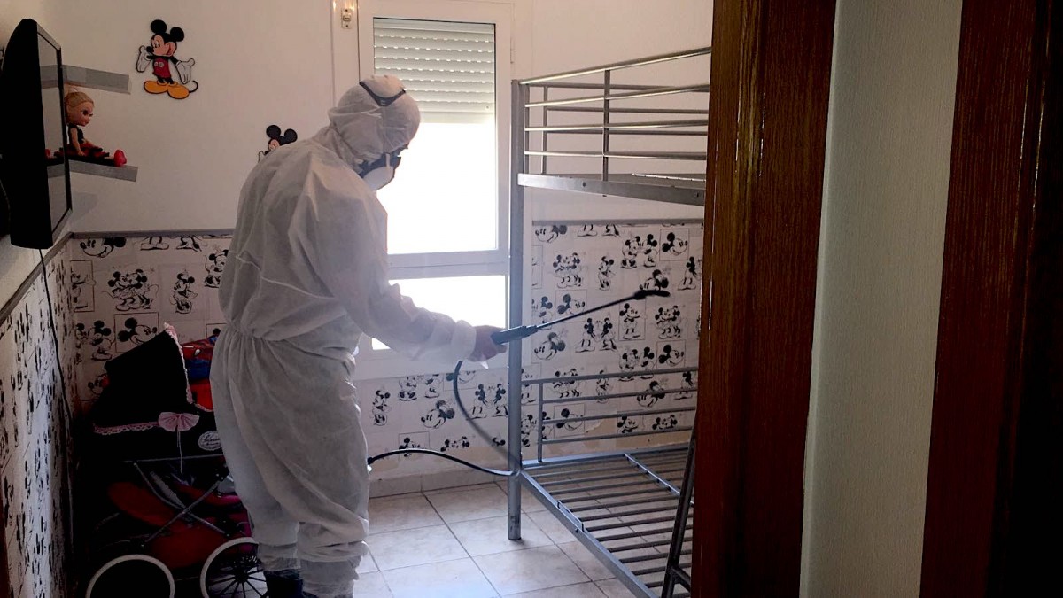 Un fumigador en un pis afectat per les xinxes a Sabadell