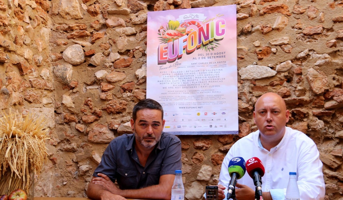 Roda de premsa de presentació de l'Eufònic 2018, amb el seu director Vicent Fibla i l'alcalde de la Ràpita, Josep Caparrós
