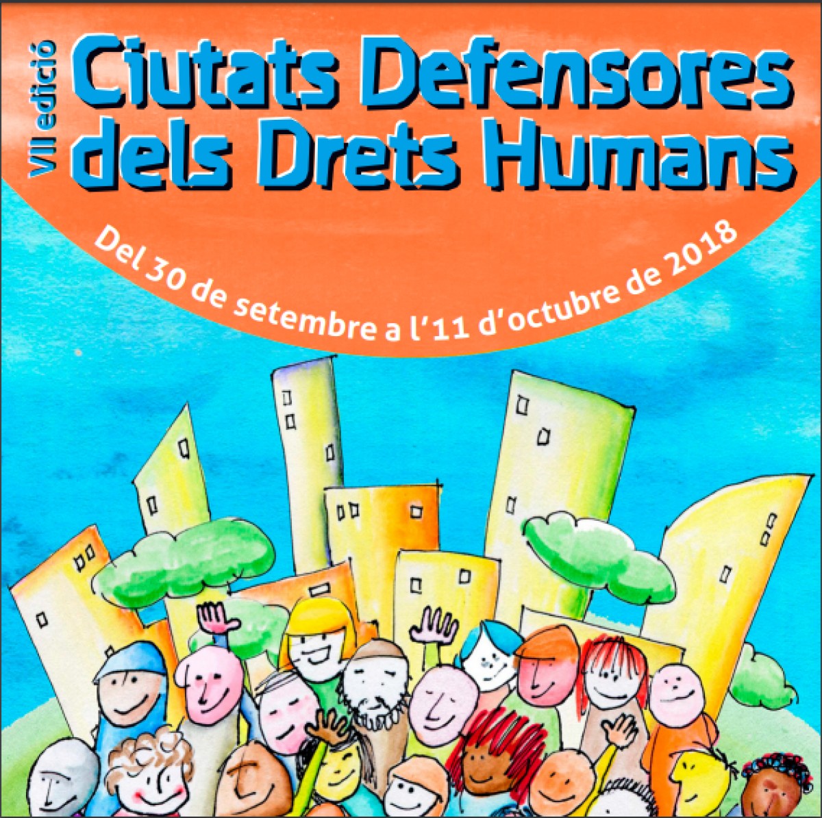 El cartell del projecte Ciutats Defensores dels Drets Humans.