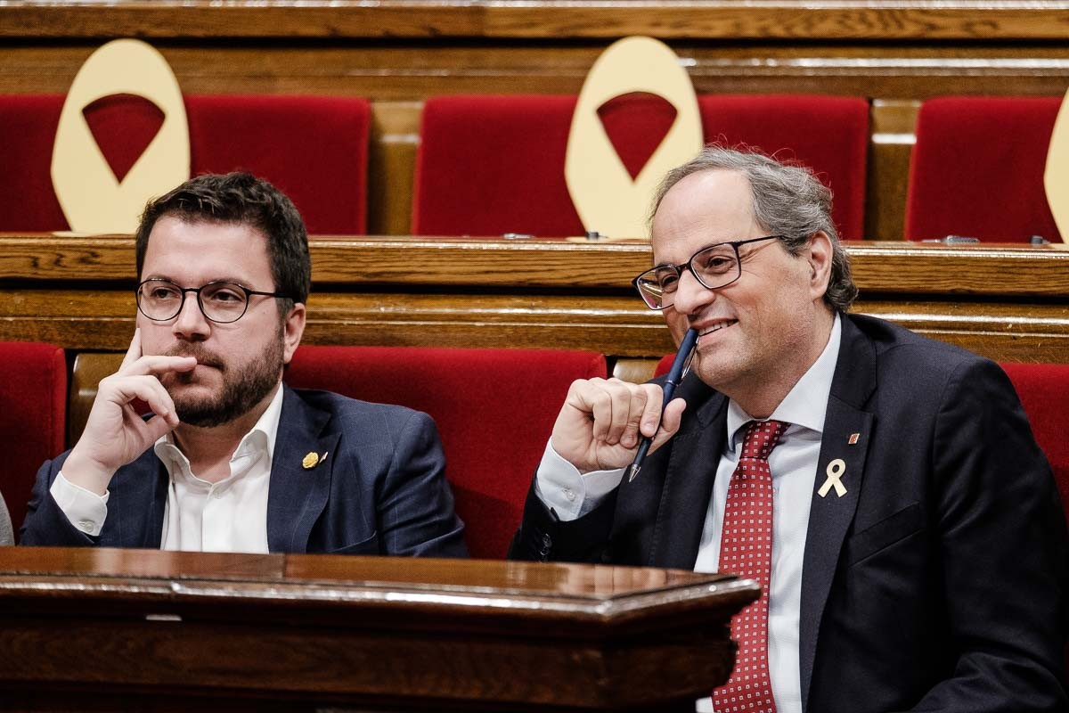 Pere Aragonès i Quim Torra, en un ple recent del Parlament.