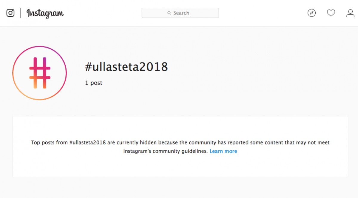 Missatge d'Instagram de bloqueig de #ullasteta2018.