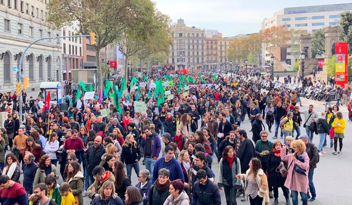 La manifestació unitària a la plaça de Catalunya