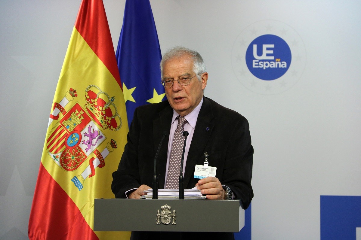El ministre Josep Borrell, en una compareixença a Brussel·les