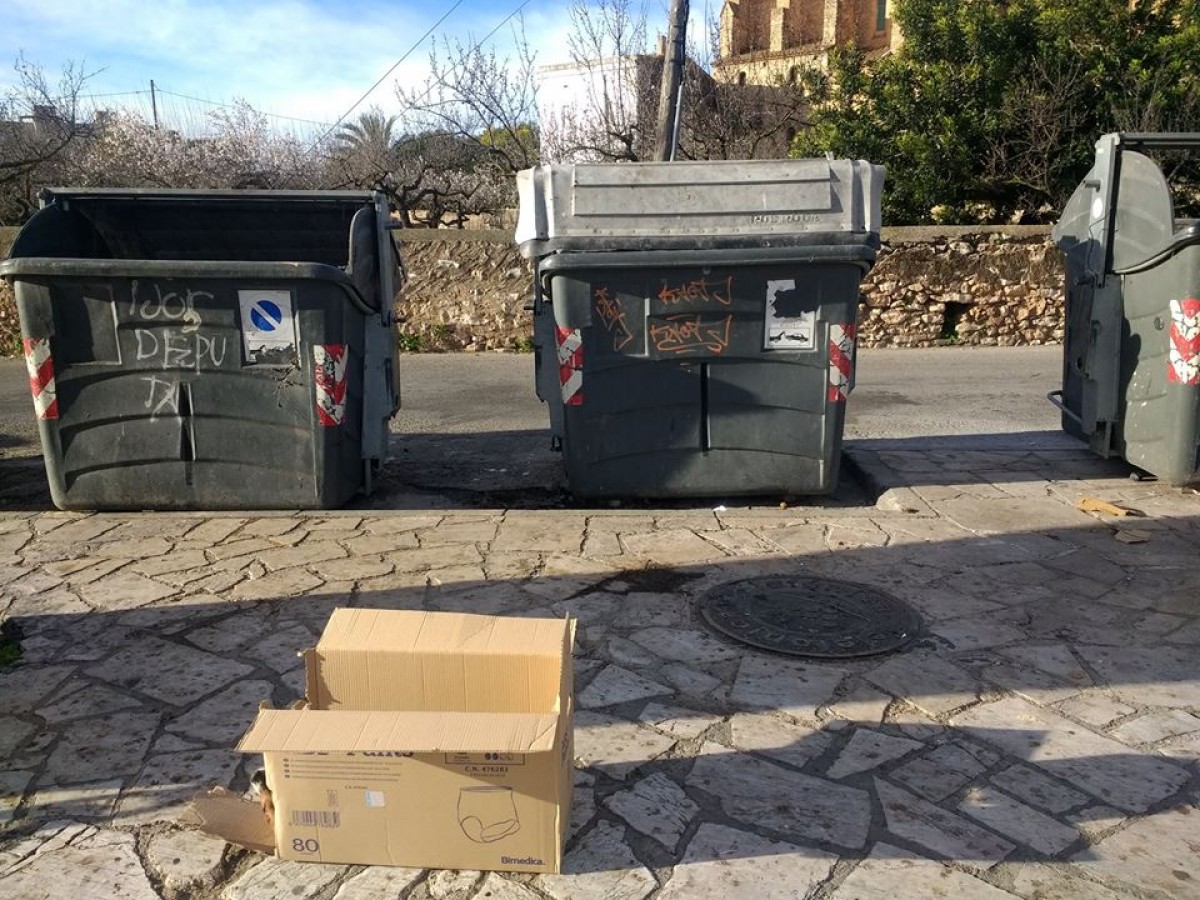 Els contenidors on es va trobar l'animal malferit, prop de Tortosa.