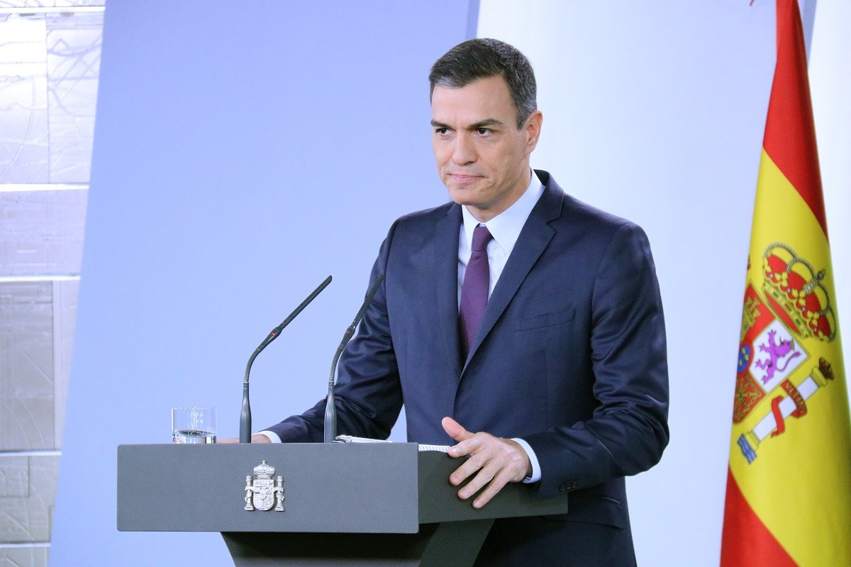 El president del govern espanyol, Pedro Sánchez, durant la compareixença d'aquest divendres
