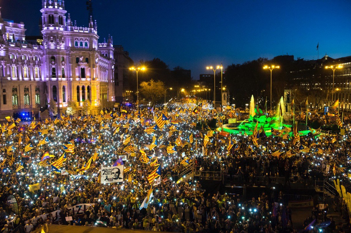 Aspecte de la manifestació independentista a Cibeles (Madrid)