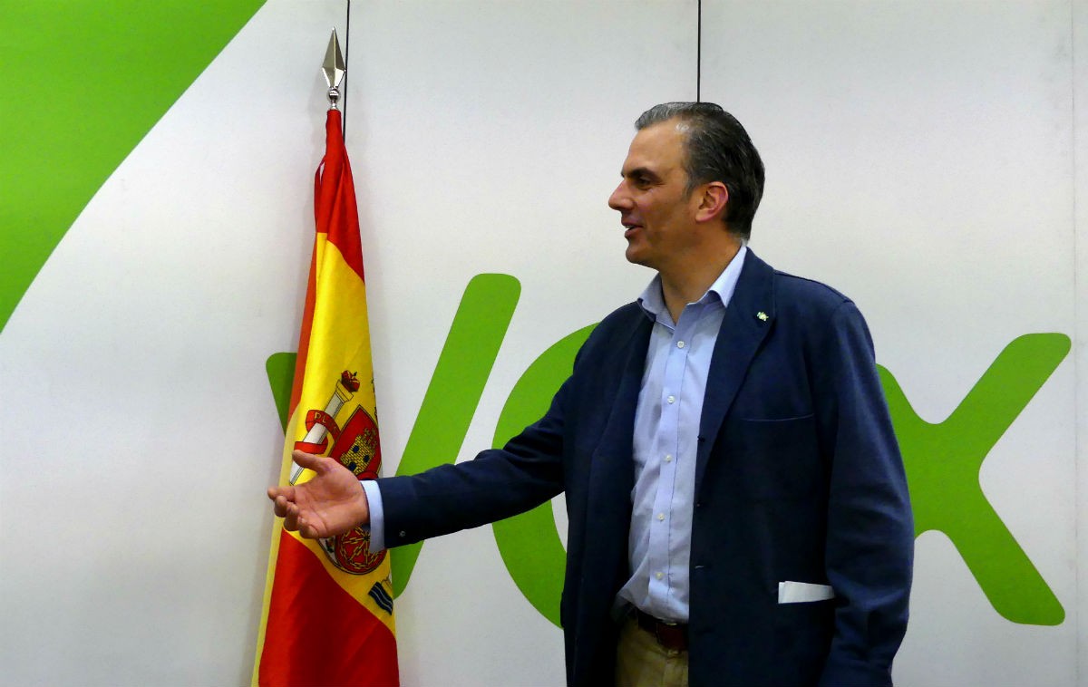 Javier Ortega Smith, durant un míting a Tarragona