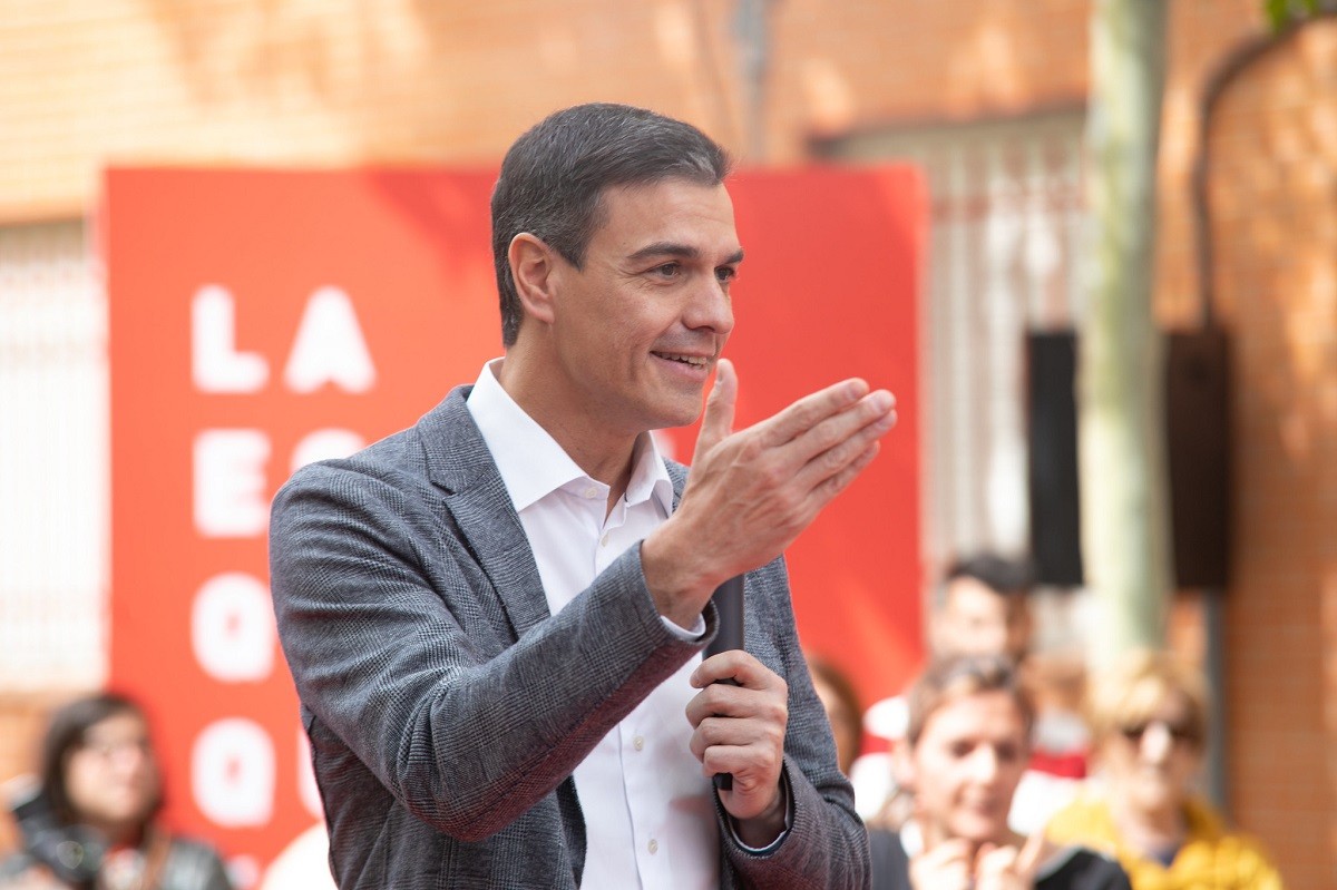Pedro Sánchez en un acte de campanya.