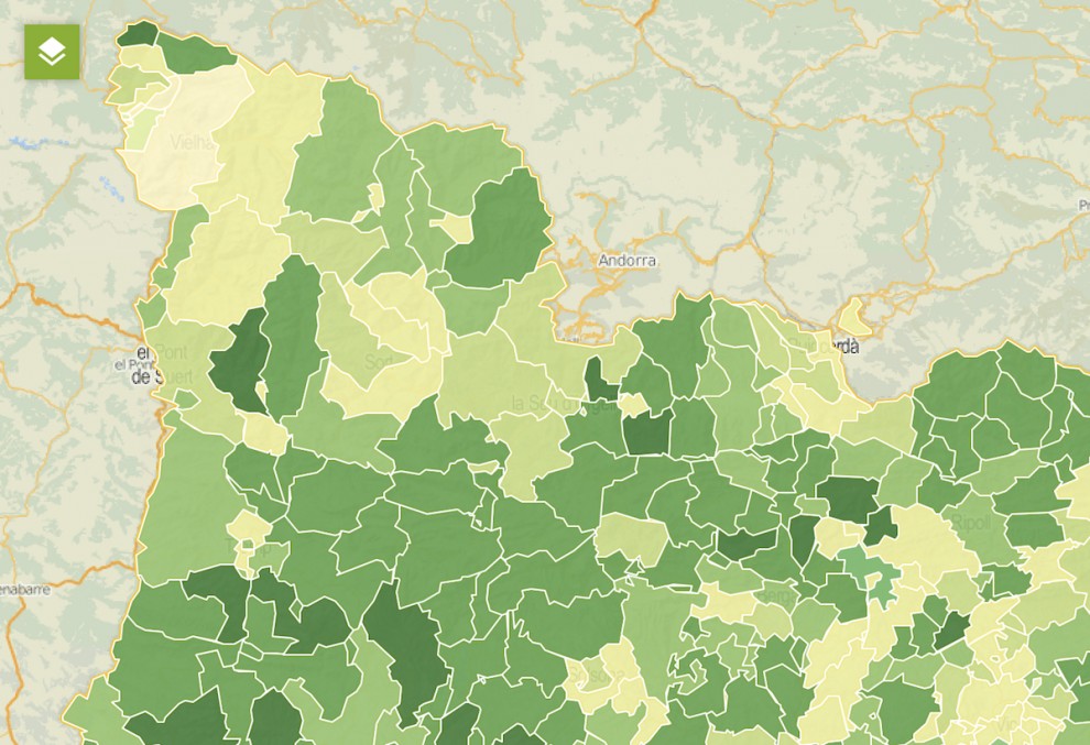 Mapa municipal amb el pes de la gent de 65 anys i més