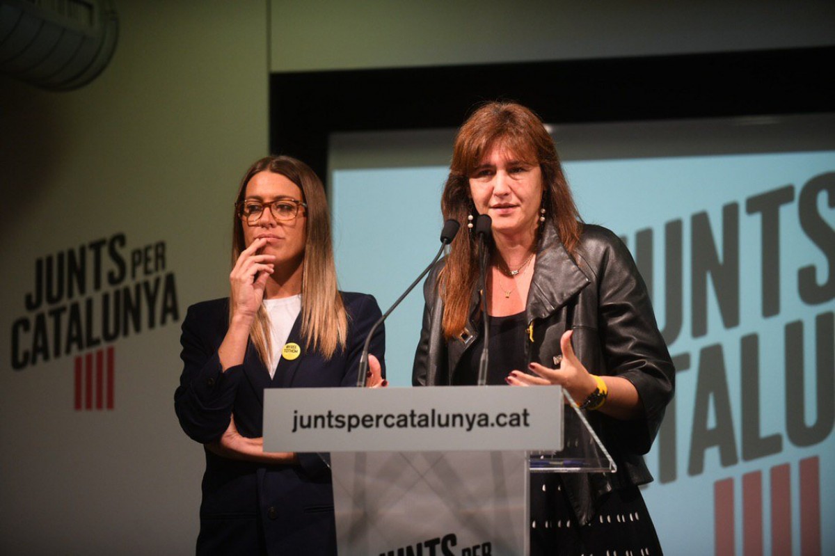 Laura Borràs i Míriam Nogueras, aquest dilluns en roda de premsa