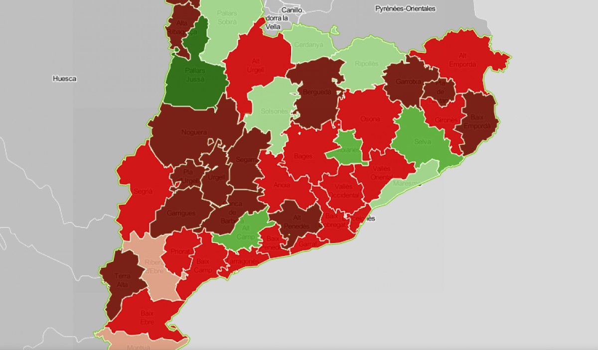 Mapa comarcal segons la paritat en els caps de llista.