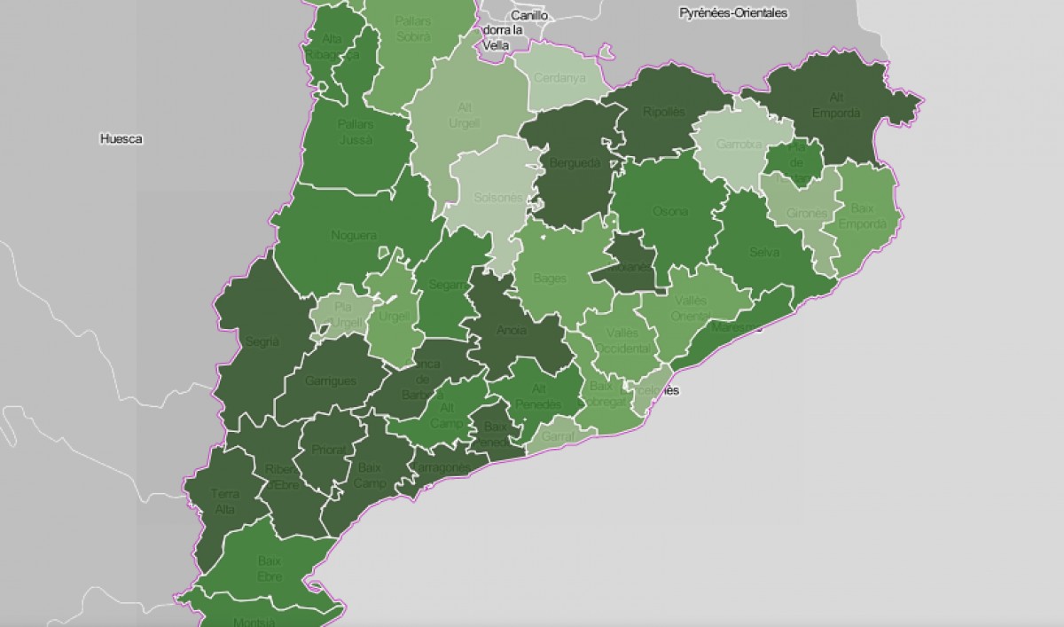 Mapa comarcal de Catalunya, segons la intensitat de la promoció econòmica com a problemàtica