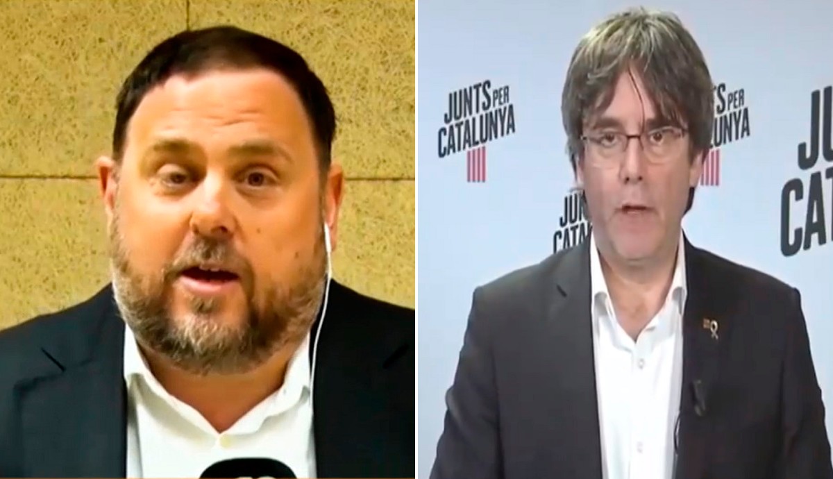 Oriol Junqueras i Carles Puigdemont, en els seus vídeos per al debat de TV3.