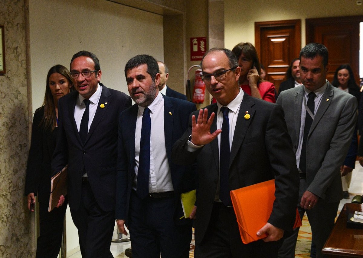 Josep Rull, Jordi Turull i Jordi Sànchez al Congrés dels Diputats.
