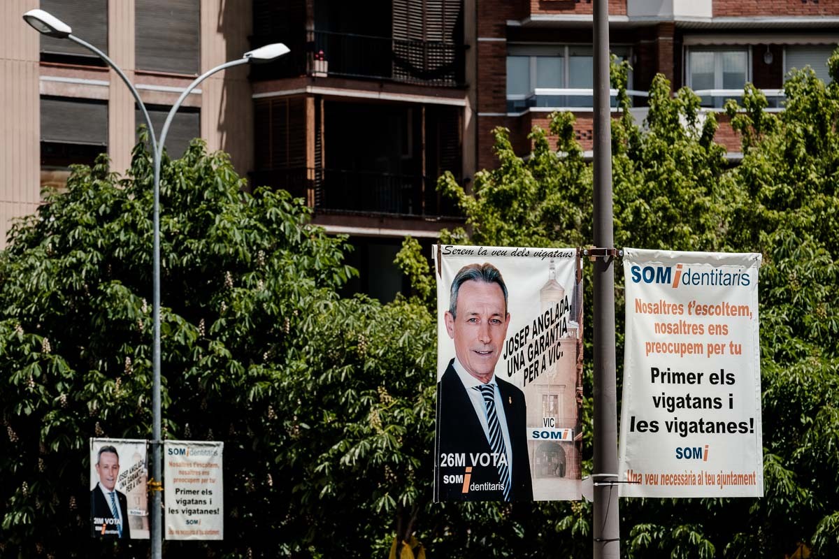 Banderoles de la campanya de Josep Anglada per a les eleccions municipals de 2019.