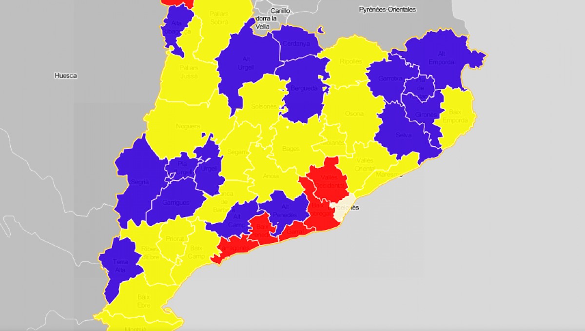 Mapa comarcal, segons el principal partit al consell comarcal.