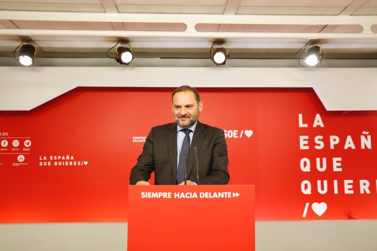 José Luis Ábalos, aquesta tarda a la seu del PSOE a Madrid.